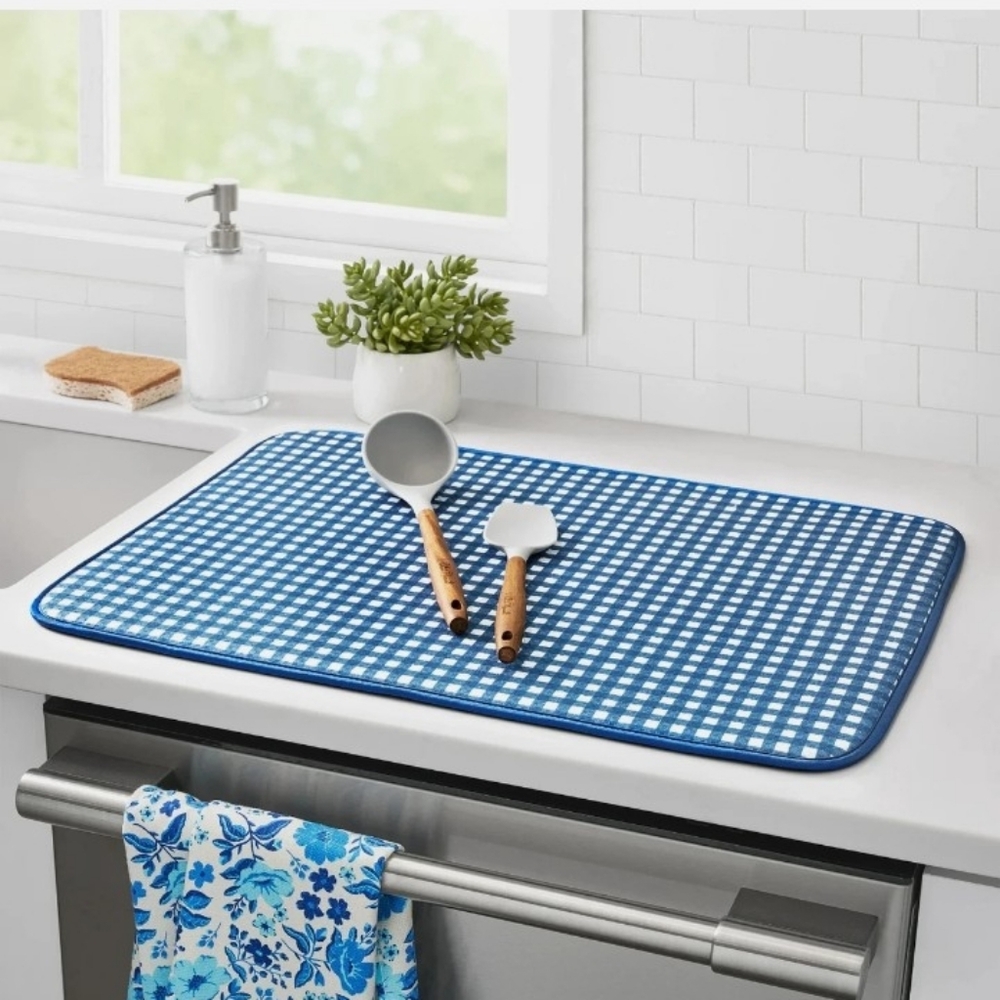 The Pioneer Woman Gingham Checkered Reversible Dish Drying Mat